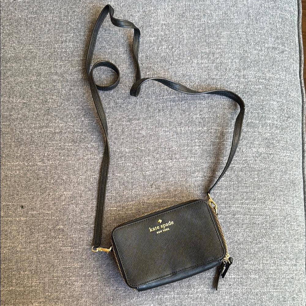 Kate Spade Black Leather Crossbody with Gold Accents